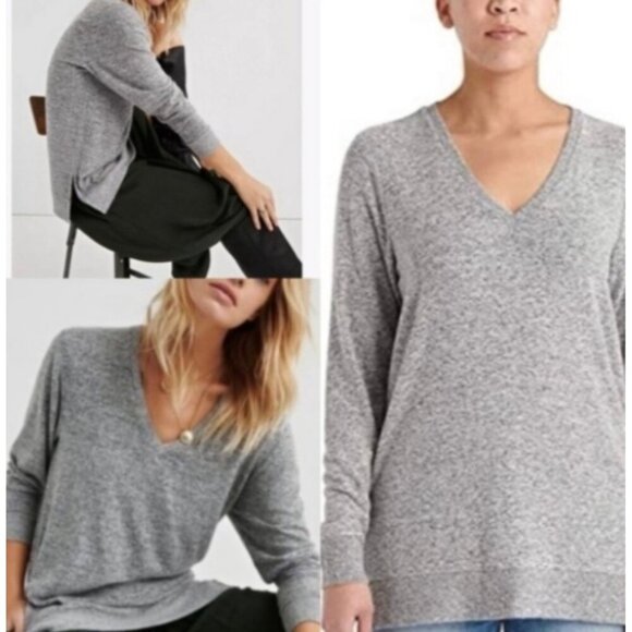Lucky Brand V-Neck Cloud Knit Tunic Pullover Sweater in Grey Heather Size XL - Picture 13 of 13